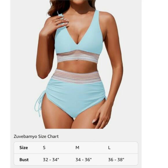Zuvebamyo Women Size Medium Blue High Waisted 2 Pc Tummy Control Bikini Set S1 - Picture 5 of 8